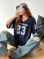New Hot Women Los Angeles jerseys Coolane Summer Drop Shoulder Oversized Football Jersey Tee With Letter Print Couple Same Style.