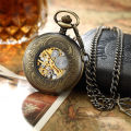 Luxury Retro Golden Hollow Skeleton Mechanical Pocket Watch Mens Fob Chain Steel Exquisite Sculpture Women Men Pocket Wath Gifs.