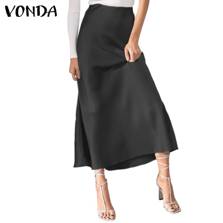 VONDA%202024%20Summer%20Elegant%20Women%20Long%20Skirts%20Satin%20Silk%20Fashion%20Bottoms%20Solid%20Pleated%20Loose%20High%20Waist%20Ruffled%20Maxi%20Party%20Skirts%20-%20Image%207