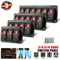 HAOLIDE Rocker Switch Aluminum Panel 3 Gang Toggle Switches Dash 5 Pin ON/Off 2 LED Backlit for off-road useCar Marine Blue. 