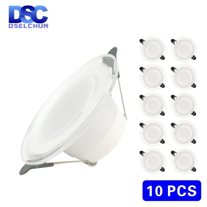 10pcs/lot LED Downlight 6W LED Lamp 220V Spotlight Recessed Round Panel Light 3 Colors Changeable Indoor Lighting Down Light