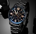 Luxury Black Stainless Steel Business Watch Deal For Men-Top Fashion Classic Round Dial Casual Watch+Natural Six Sided Oxyen Ston Nacklace+Black Natural Bead BracletFor Men/Boys Mens Fashion Watch Acessories Deal -Trendy Black Watch In Random Dial Design. 