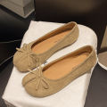 Fashion Suede Split Toe Women Bow Tabi Ballet Flats Spring Autumn Comfortable Walking Lazy Loafers Casual Girls Dance Shoes. 