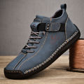 New 2025 Handmade Leather Casual Men Shoes Design Sneakers Man Breathable Leather Shoes Men Ankle Boots Outdoor. 