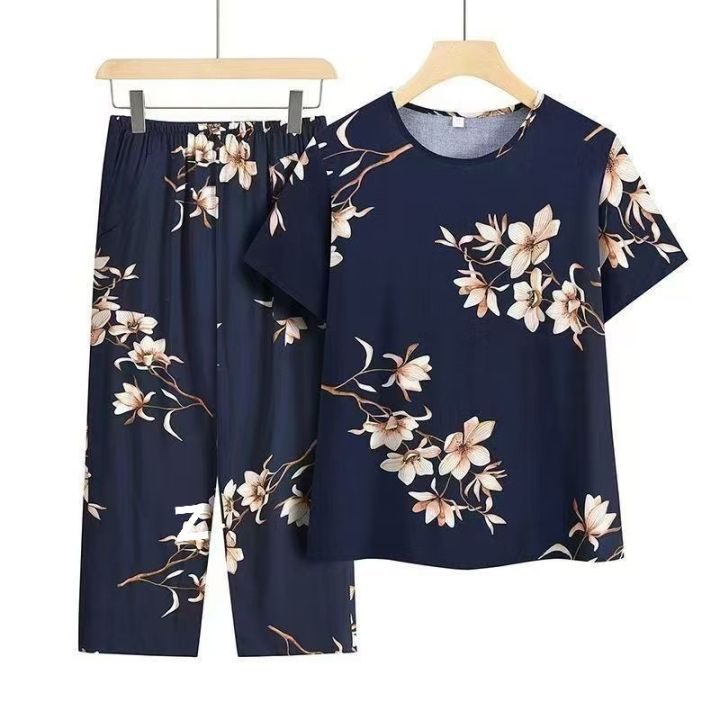 Casual%20Ice%20Silk%20Suit%20Loose%20Large%20Size%20Suit%20Short-sleeved%20Top%20Loose%20Two-piece%20Suit%20Plus%20Size%20Summer%20Outfits%20Pijamas%20Feminino%20-%20Image%203