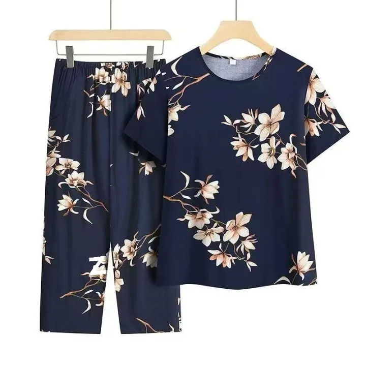 Casual%20Ice%20Silk%20Suit%20Loose%20Large%20Size%20Suit%20Short-sleeved%20Top%20Loose%20Two-piece%20Suit%20Plus%20Size%20Summer%20Outfits%20Pijamas%20Feminino%20-%20Image%203
