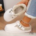 Waterproof Eva Furry Mules Slippers Women 2025 Winter Metal Buckle Warm Plush Slippers Soft Thick Bottom Non Slip Indoor Slides.