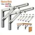 2Pcs Triangle Folding Angle Shelf Bracket Heavy Duty Stainless Steel Collapsible Shelf Bracket for Table Work Bench Wall Mounted. 