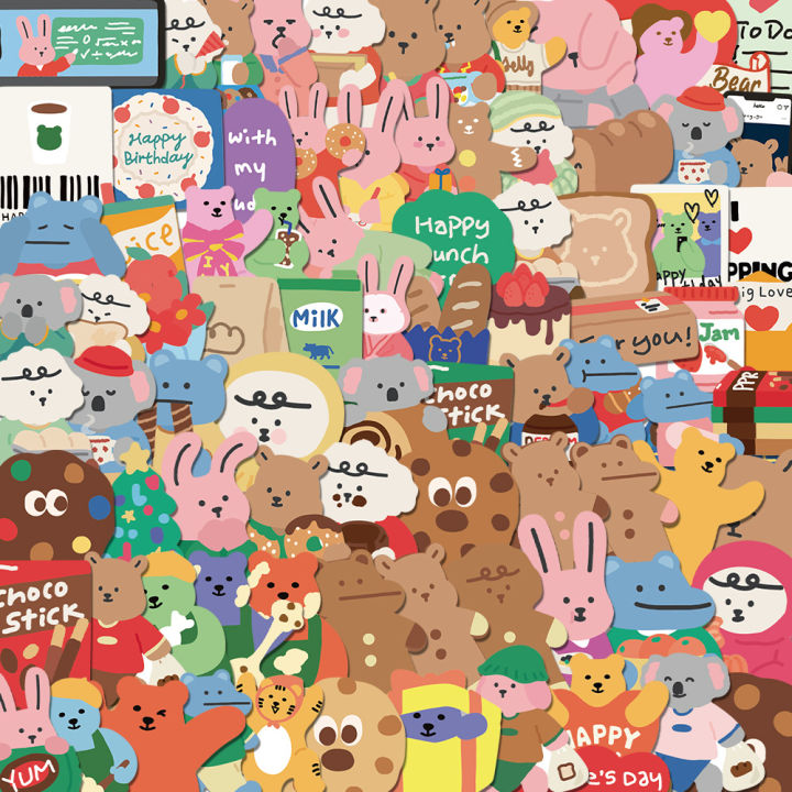 100PCS/Pack Korean Dailylike Bear Stickers Dailylike Decals For Phone Laptop Suitcase Notebook Skateboard Waterproof Stickers