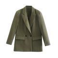 Women Fashion Double Breasted Loose Fitting Blazer Coat Vintage Long Sleeve Pockets Female Outerwear Chic Veste Femme. 