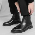 British and Korean Style Trendy Men's Casual High-Top Leather Shoes Brock Riding Boots Chelsea Pointed Business Ankle Boots. 