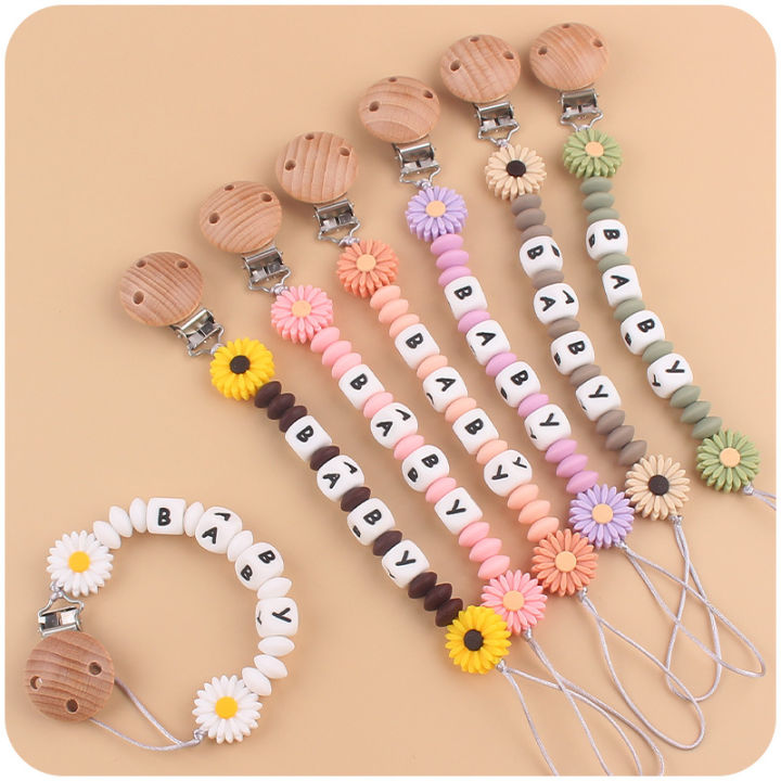Daisy Flower Pacifier Clips Nipple Dummy Chain Holder Newborn Soother Chains Infant Feeding Soother Teething Toy Chew