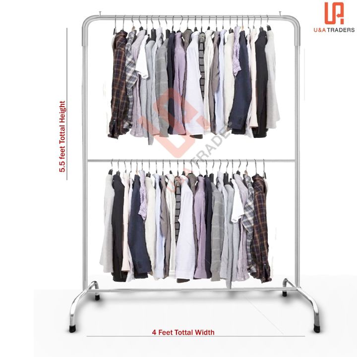 Cloth Hanging Stand Boutique Hanger Hanging Stand Double Pole For home/house/Garments shop/Cloth Rack with heavy gauge pipe good quality With best price in pakistan