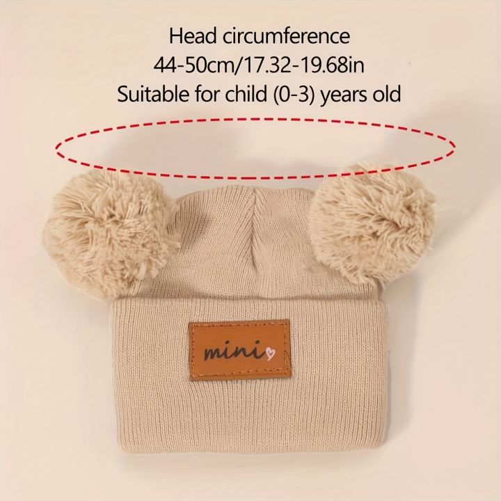 3pcs%20Mini%20Heart%20Faux%20Leather%20Label%20Double%20Pom%20Knit%20Beanie%20Hats%20for%20Youngsters%20Hand%20Washable,%20New%20Year's%20Ocn%20Theme%20Cute%20Hats%20-%20Image%204