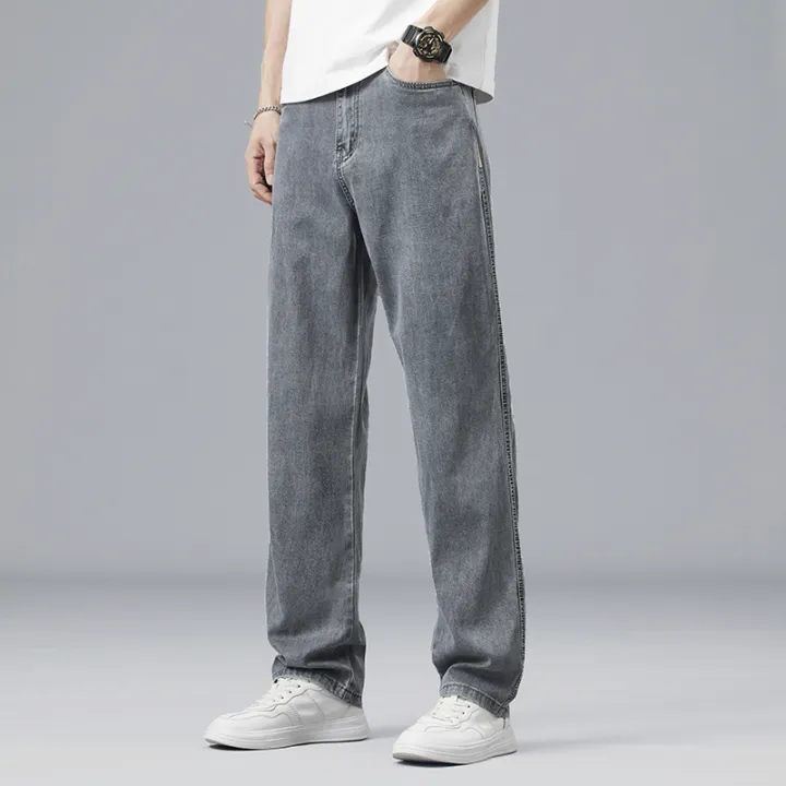 Summer%20Ultra-thin%20Lyocell%20Men's%20Jeans%20Drape%20Soft%20Fabric%20Loose%20Straight%20Casual%20Denim%20Pants%20Elastic%20Ice%20Silk%20Male%20Trousers%20-%20Image%204