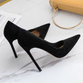 New Fashion women's shoes black high heels pointed suede pumps Elegant Shallow Mouth Etiquette Shoes Mujer Zapatos.
