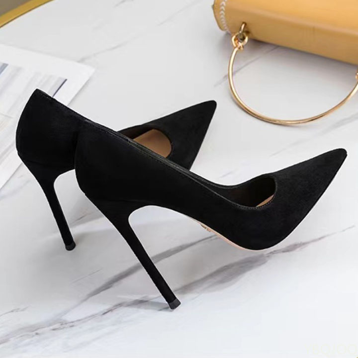 New Fashion women's shoes black high heels pointed suede pumps Elegant Shallow Mouth Etiquette Shoes Mujer Zapatos