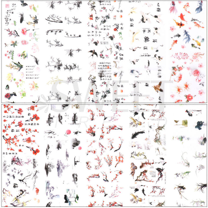 10pcs%20Nail%20Foils%20Chinese%20Character%20Crane%20Bamboo%20Gold%20Fish%20Flower%20Chinese%20Style%20Slider%20Sticker%20Gel%20Polish%20Nail%20Decoration%20BEDXK12%20-%20Image%203