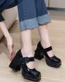 Retro Mary Jane Shoes Square Toe Japanese Style Jk Small Leather Shoes Women's High Heels Chunky Heel Single Strap Lolita Shoes. 
