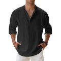 Streetwear Men Lightweight Shirts Long Sleeve Henley Cotton Linen Shirts for Men Beach Hawaiian Shirts Breathable Collar Tshirts.