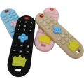 Baby silicone remote control teether baby anti-eating hand teething stick cartoon soothing teething toys cognitive teething toy. 