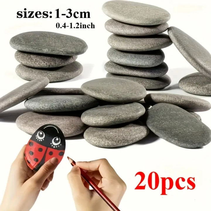20Pcs Natural River Rocks Smooth Flat Stones in Grayish-Black Tones Perfect for Handmade Crafts Fish Tank Decor Rock Painting