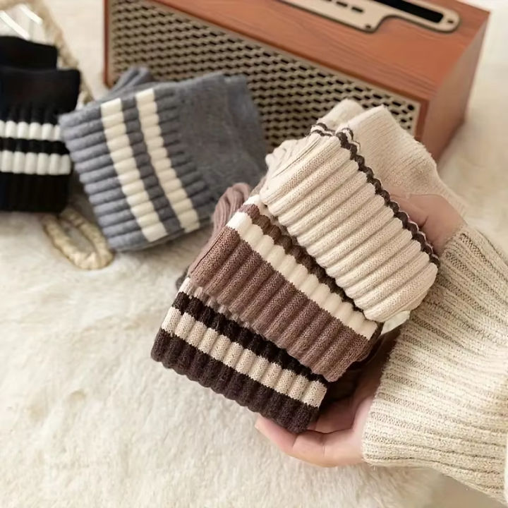 5%20Pairs%20Pack%20Trendy%20Striped%20Crew%20Socks%20Women's%20JK%20Fashion%20Socks%20for%20Sports%20Daily%20Wear%20Cute%20Fall%20Winter%20Collection%20-%20Image%205