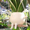 1pc Resin Hanging Planter Pot Rustic Succulent Plant Holder Smiling Face Design With Swing Base Outdoor Garden Indoor Home Decor home decoration item.