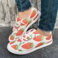 A Pair of Women's Casual Style Sneakers, Walking Shoes, Running Shoes, New Spring 2026 Product, Red Strawberry Fruit Print, Comfortable Soft Sole Slip-On Shoes, Couple's Valentine's Day Travel Season Fashion Women's Shoes.