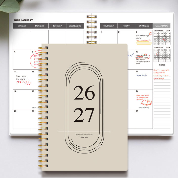 2026-2027 A5 Monthly Planner Spiral Bound Minimal Beige Cover 24 Month ...