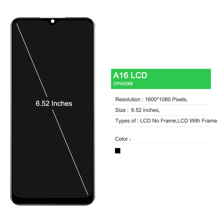6.52"%20Display%20For%20%20A16%20A16S%20LCD%20Display%20Touch%20Screen,For%20CPH2269%20CPH2271%20Display%20Replacement%20with%20Frame,For%20OppoA16%20Replace%20-%20Image%202