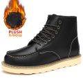 Winter Warm Men Boots Leather Mens Snow Boots with Fur Handmade Waterproof Male Ankle Boots No-slip High Top Male Work Shoes. 