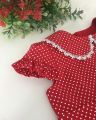 Baby collar with white lace red dot frock.