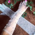 55 cm Transparent Wedding Gloves Pearls Long Elbow Mittens Mesh Arm Covers Women Party Bridal Dress Accessories Photo Props.