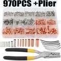 970 Copper Tube Terminal Cable Lug Bootlace Ferrule Kit with Heat Shrink Tube Crimping Plier Copper Connecting Pipe Wire Joint. 