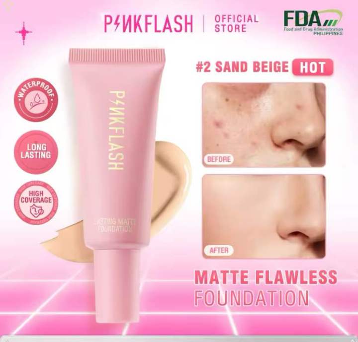 PINKFLASH Flawless BB Cream Waterproof Lasting Full Coverage Face Base Liquid Foundation Whitening Concealer Makeup Cosmetics