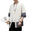 Men's Japanese Kimono Cardigan Loose Cotton Linen 3/4 Sleeve Open Front Casual Summer Shirt Jackets.