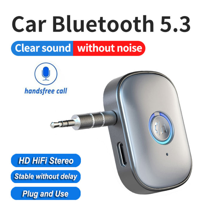 Car Bluetooth 5.3 AUX Adapter Noise Reduction 3.5mm Jack Stereo Wireless Audio Receiver with Microphone for Amplifier Speaker