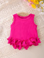 Baby Girl Spring & Summer New 2pcs Outfit Camisole Top+Pants Set Irregular Lace & Ruched Decoration Cute Casual Fashion Clothing. 
