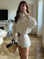 HH Elegant Women's Polka Dot Jackets Shorts Sets 2025 Stand Collar Drawstring Jacket+High Waist Shorts Lady Street Outfits.