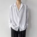 Korean Fashion Men's Shirt Spring Summer New Loose Casual Long-sleeved Lapel High Street Male Suit Shirt White Black Gray Green. 