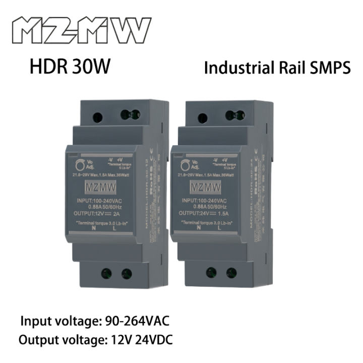 HDR DIN Rail Switching Power Supply Series 30W AC To DC 100-240VAC 12V ...