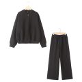 HH Women's 2-piece Retro Solid Color Zipper Bomber Jacket Sweatshirt + High-waisted Lace-up Women's Loose Velvet Pants Suit. 