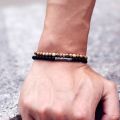 New 4mm Stone Bracelet Men Natural Volcanic Rock Tiger Eye Braslet Beaded Silver Color Hematite Elastic Braclet Pulsera Hombre. 