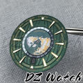 DZ 33.5mm NH35 Watch Dial Green Blue Earth Dial C3 Super Green Luminous 6 o'clock Crown Date Window fit NH35 Movement. 