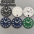 GRAMOCK 29mm Watch Dial With Hands Set Green Luminous 6 o 'clock Date Window Silver/Black Edge Index Fit NH35 Movement. 