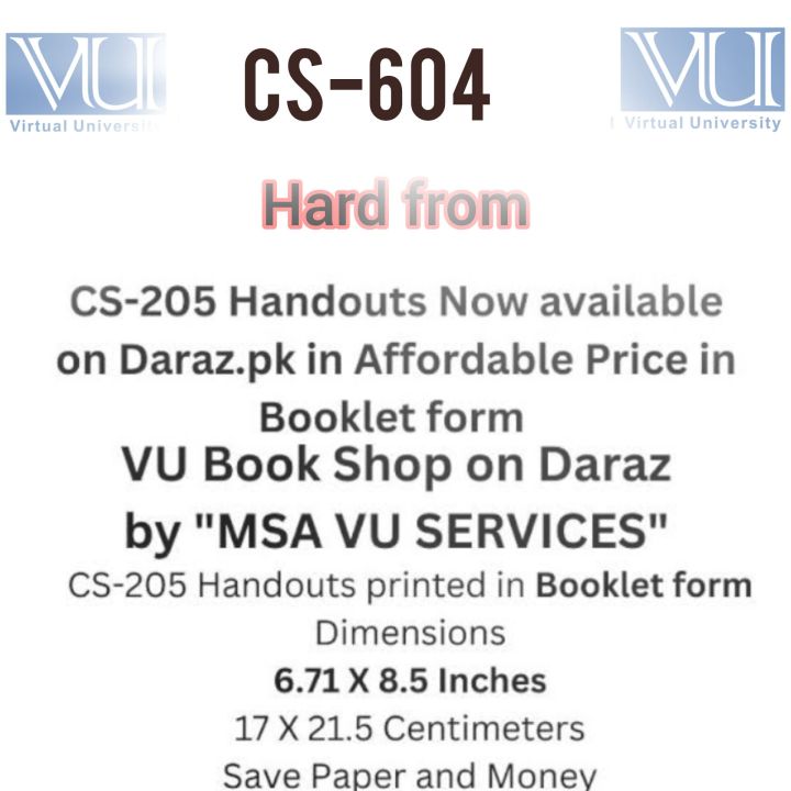 cs604 VU Handouts are available.ALL VU handouts are available in Hard from.in very low prices