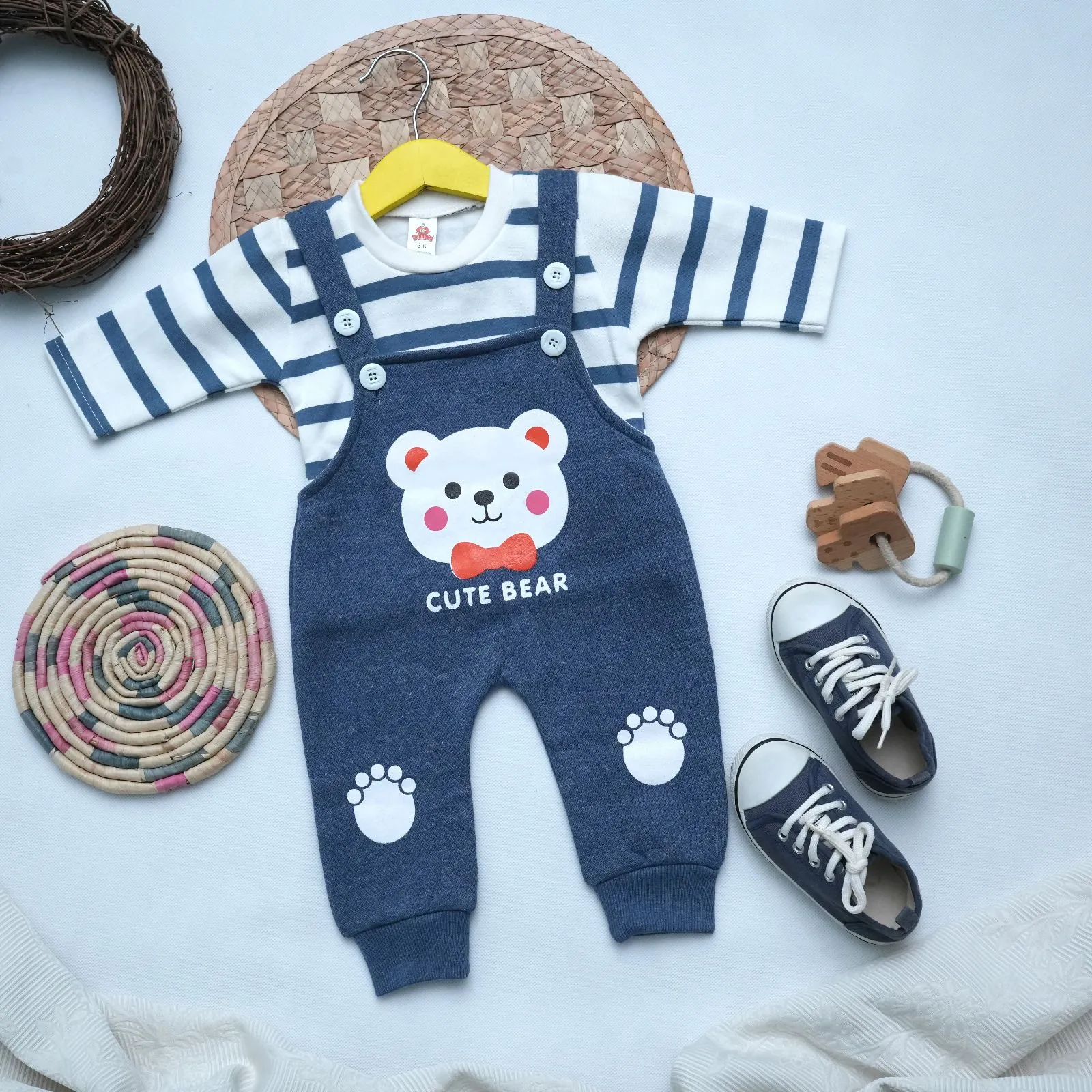 Baby Boys Winter Bear Fleece Dungaree Set