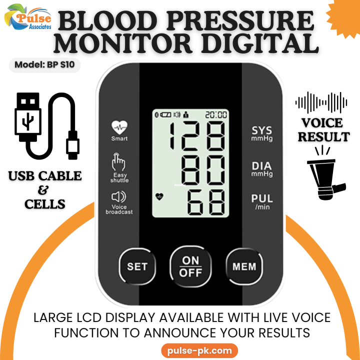 Digital Blood Pressure Monitor with Voice Function - Automatic BP Machine for Upper Arm, Large LCD Display, Bluetooth, and USB Power Supply