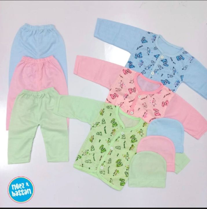 3 Piece New Born Baby Clothes With Cap And Trousers